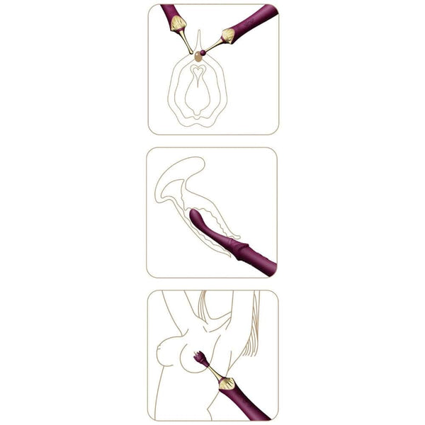Stimulateur intime ZALO Bess 2, élégant et fin, en silicone haut de gamme, présenté avec embouts interchangeables et fonction chauffante, conçu pour une stimulation précise et personnalisée.