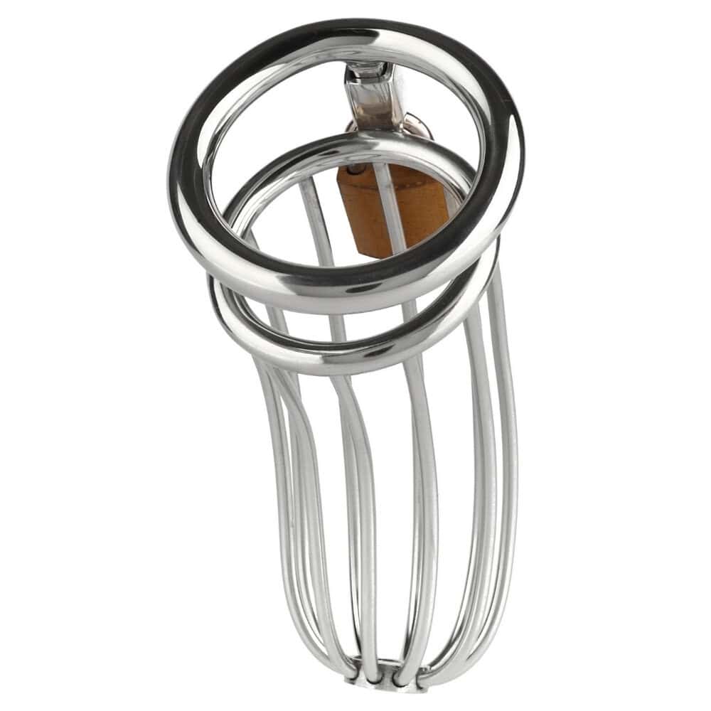 Packshot Cage de chasteté pour homme en Acier inoxydable surface polie facile à nettoyer durable non poreux et compatible avec tous les lubrifiants mécanisme de verrouillage avec cadenas et clé