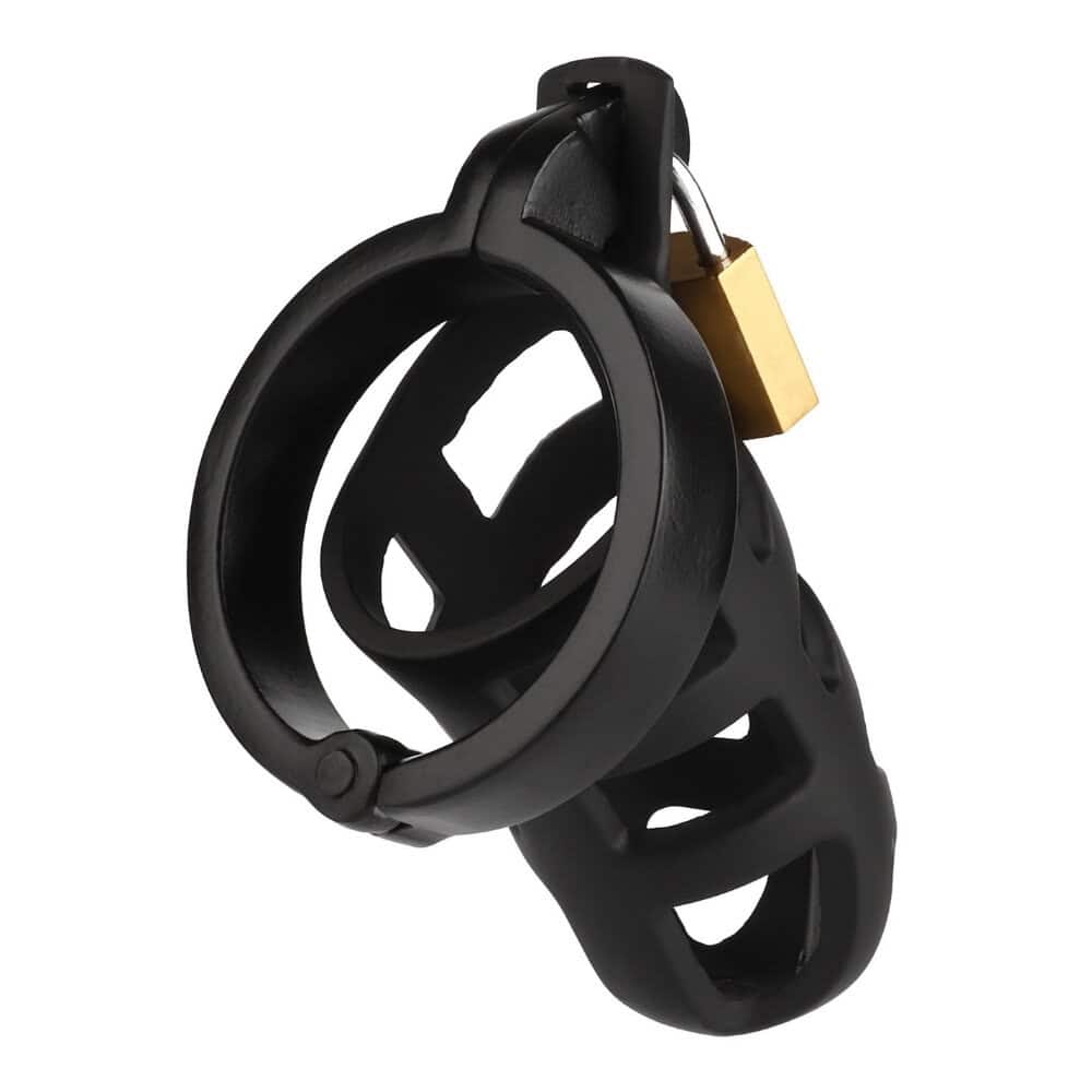 Packshot Cage de chasteté Acier inoxydable Noir système de verrouillage avec cadenas et clé