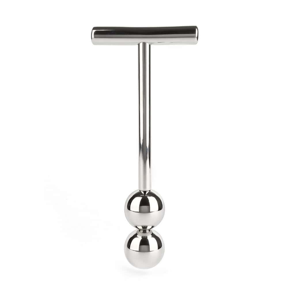 Sextoy anal haut de gamme en acier inoxydable avec double sphère insérable surface lisse et polie poignée en T ergonomique