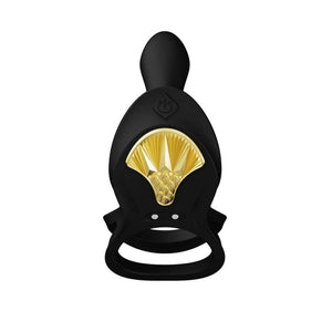 Vibromasseur portable au design ergonomique présenté avec son écrin, posé sur un décor aux nuances bleues et rouges, sélection Brigade Mondaine Paris. Sextoys Electriques