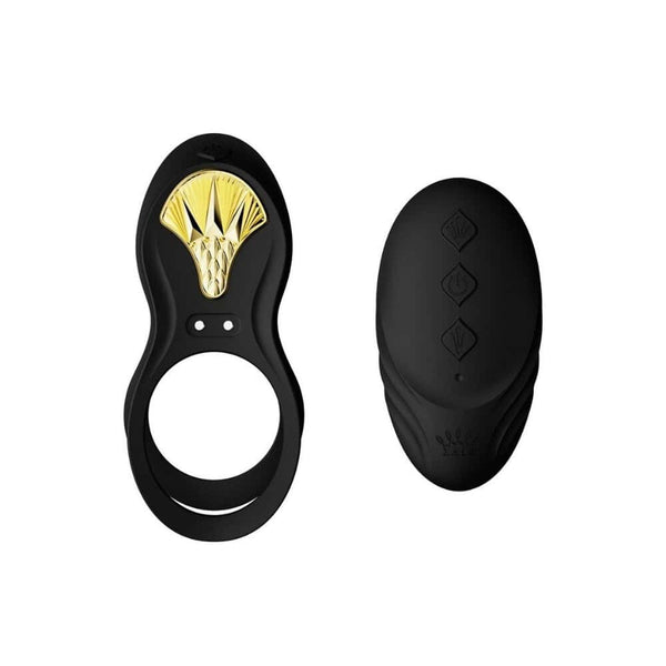 Vibromasseur portable au design ergonomique présenté avec son écrin, posé sur un décor aux nuances bleues et rouges, sélection Brigade Mondaine Paris. Sextoys Electriques