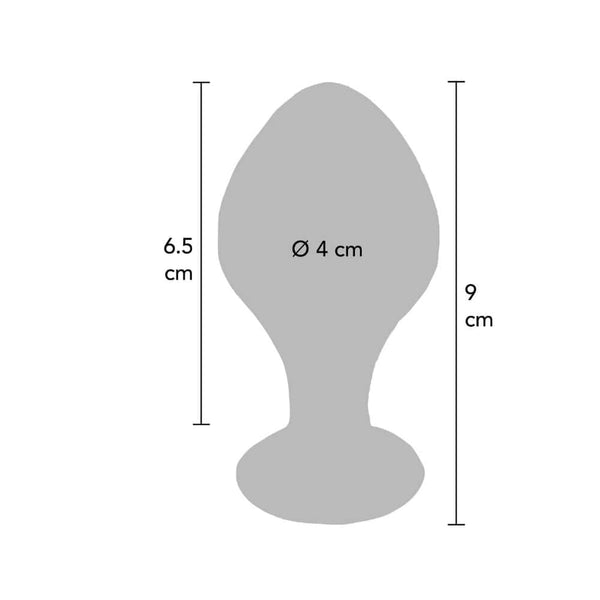 Plug anal en verre transparent poli à finition brillante, forme sphérique avec base évasée, présenté sur fond blanc, sélection Brigade Mondaine Paris.