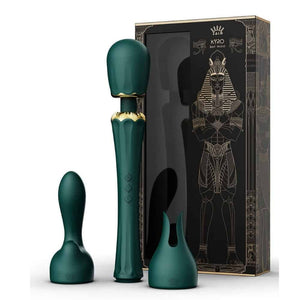 Wand Kyro Eden en silicone vert profond avec finitions dorées, présentée par Brigade Mondaine Paris, accessoire de stimulation au design élégant et contemporain.