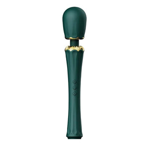 Wand Kyro Eden en silicone vert profond avec finitions dorées, présentée par Brigade Mondaine Paris, accessoire de stimulation au design élégant et contemporain.