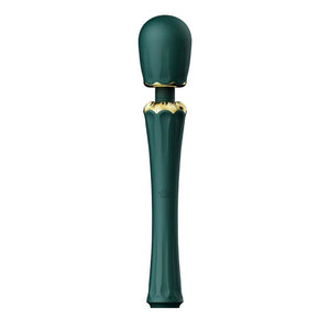 Wand Kyro Eden en silicone vert profond avec finitions dorées, présentée par Brigade Mondaine Paris, accessoire de stimulation au design élégant et contemporain.