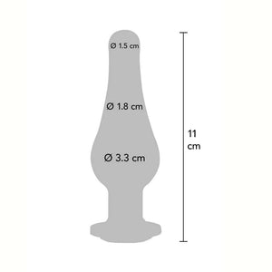 Plug anal long en verre irisé multicolore, à la forme allongée et lisse, avec une base facettée assurant stabilité et finition brillante, présenté sur fond blanc.