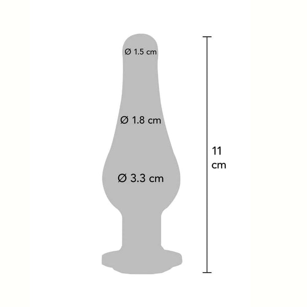 Plug anal long en verre irisé multicolore, à la forme allongée et lisse, avec une base facettée assurant stabilité et finition brillante, présenté sur fond blanc.