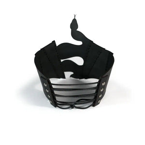 Corset Sous Buste en Cuir Noir et Motif Serpent quincaillerie nickelée et Cordon en nylon