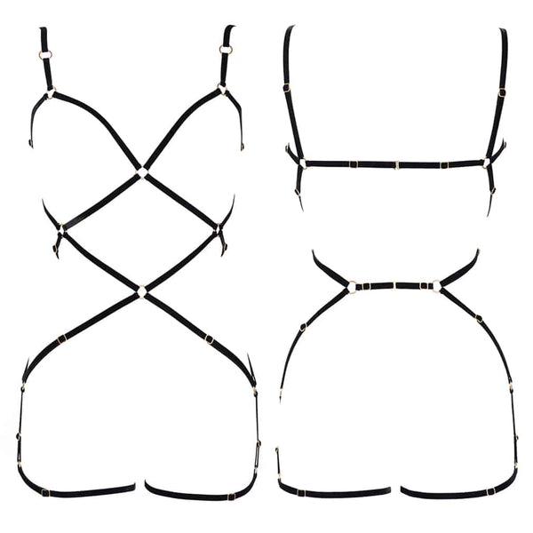 Playsuit Agnes en élastiques noir avec jarretelles signé Couture de nuit chez Brigade Mondaine