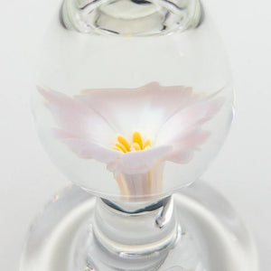 Plug Annal en Verre Borosilicate bulbe compact tige courte et base en forme de cœur orné d’un cristal Détail sur la Fleur à L'intérieur