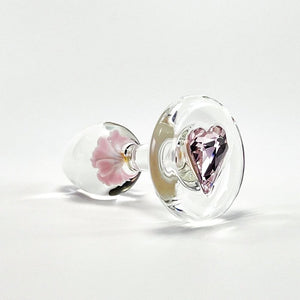 Plug Annal en Verre Borosilicate bulbe compact tige courte et base en forme de cœur orné d’un cristal avec Fleur à L'intérieur