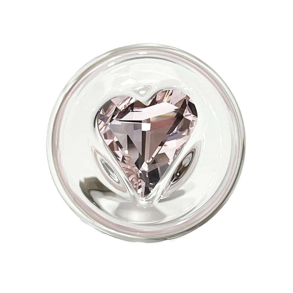 Plug Annal en Verre Borosilicate bulbe compact tige courte Détail sur la base en forme de cœur orné d’un cristal avec Une Fleur à L'intérieur
