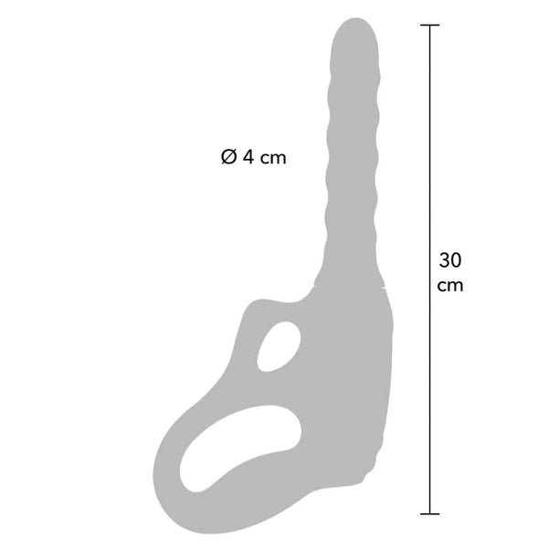 Sex machine noire avec poignée ergonomique, embout texturé et support ventouse ajustable, accessoire proposé par Brigade Mondaine Paris.