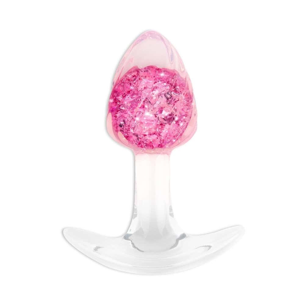 Plug en cristal translucide avec base évasée et texture interne brillante, accessoire proposé par Brigade Mondaine Paris.