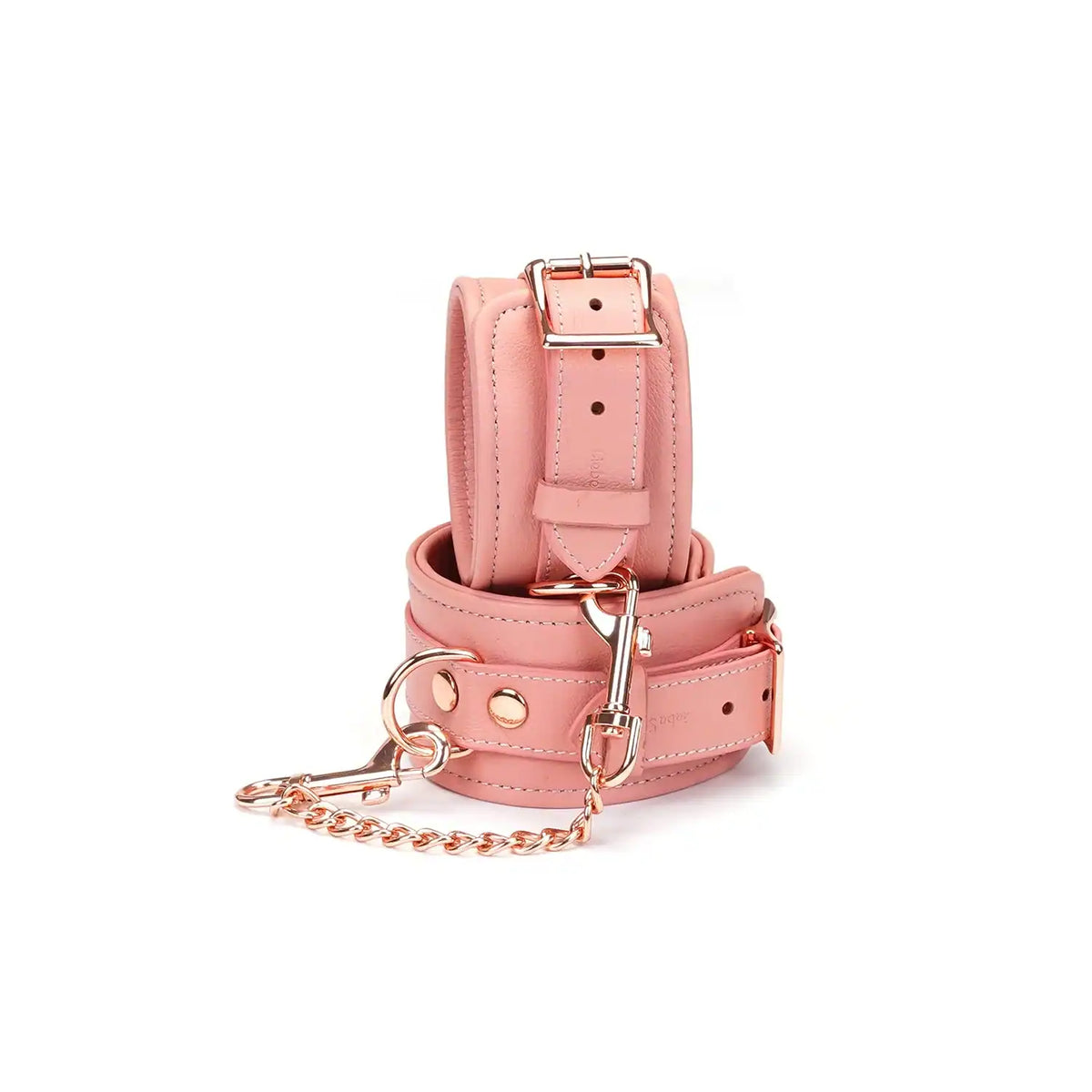 Packshot Menottes Poignet Rose en Cuir avec Chaîne Rose Gold