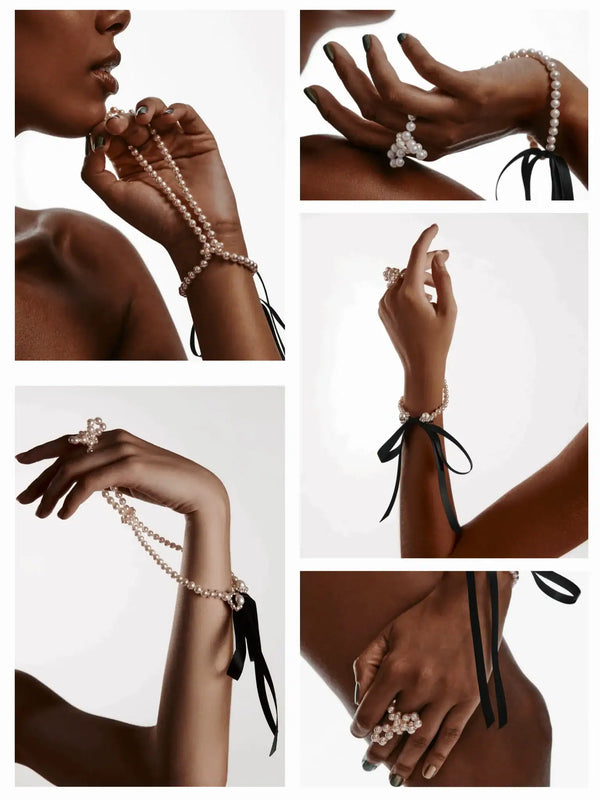 Lingerie-bijou raffinée avec perles de Majorque modulables, alliant sensualité, stimulation intime et élégance visible ou secrète.