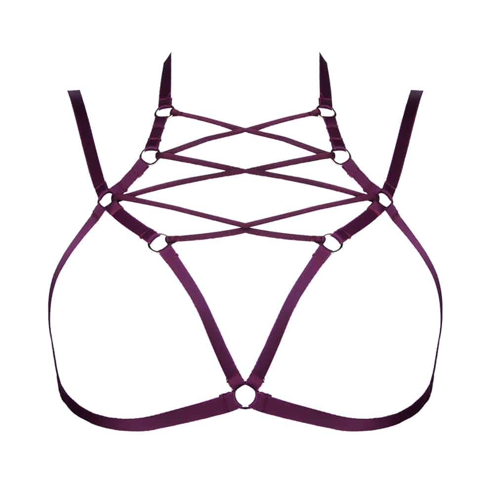 Soutien-gorge ouvert élastique Bordeaux ELF Zhou London inspiré par le Shibari