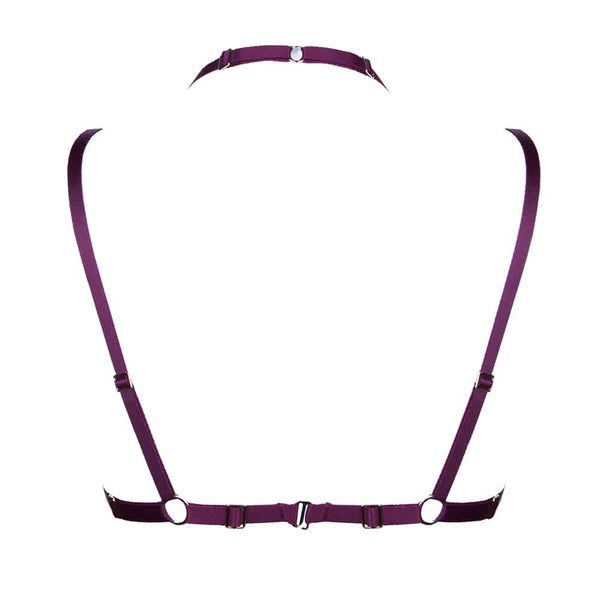 Soutien-gorge ouvert élastique Bordeaux ELF Zhou London inspiré par le Shibari