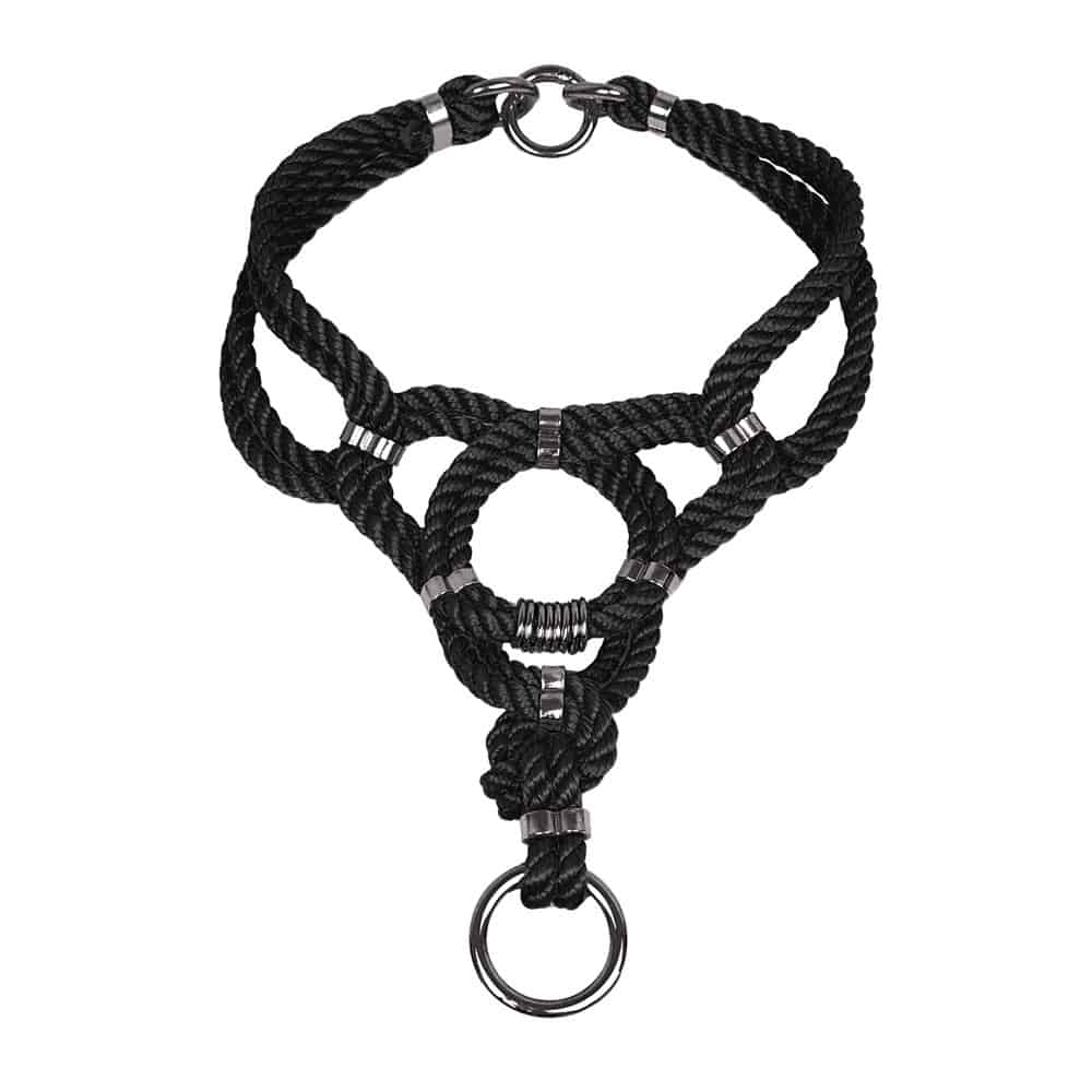 Choker Noir en corde en polycoton O ring et Détails en alliage de zinc et laiton tressé