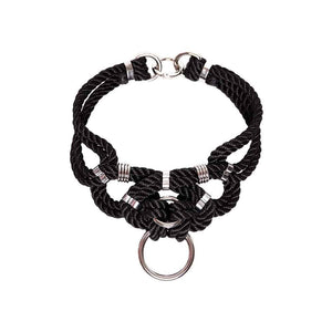 Collier de bondage en cordes noires avec détails en argent