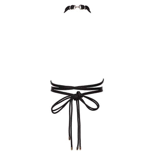 Harnais avec collier en corde noires, serré à la tailles et détails en argent