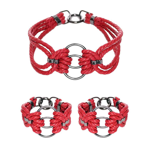 Set Collier et Menottes rouge et argenté, choker avec chaines