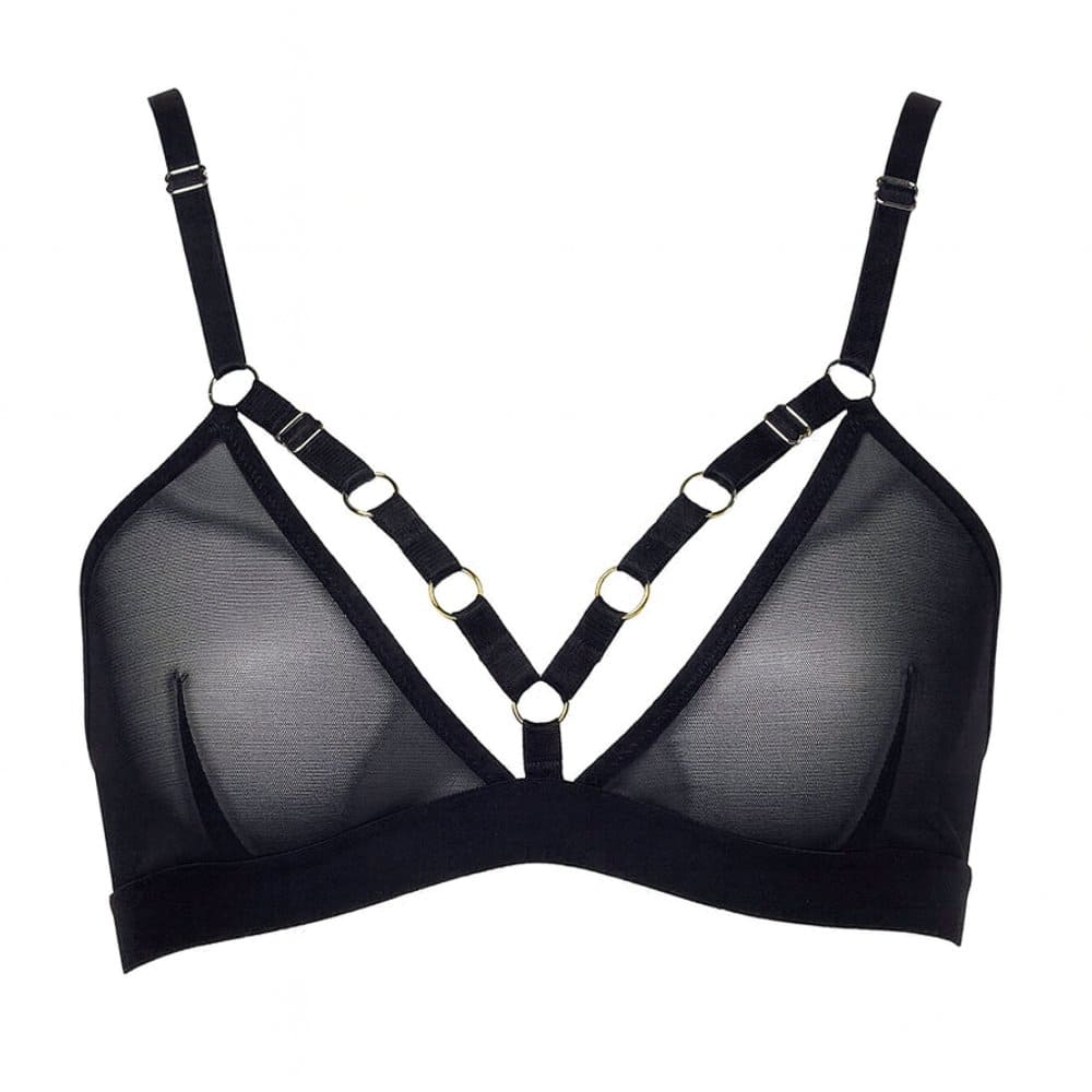 Soutien-gorge souple Moon FLASH en tulle noir avec sangles ajustables, porté sur mannequin, silhouette graphique et détails visibles - Brigade Mondaine Paris