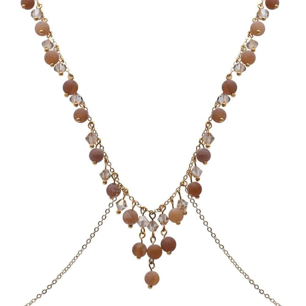 Détail du Packshot du Devant d'un Bijou de Buste Doré avec Bijoux Swarovski