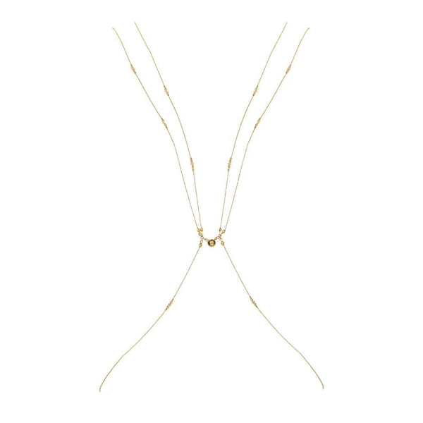 Bijou de corps en or fait main avec petits perles et croisé sur le haut du buste ou du dos FUNGI chez Brigade Mondaine