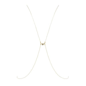 Packshot du Devant d'un Bijou de Buste Doré avec Bijoux Swarovski et Perles de Nacre