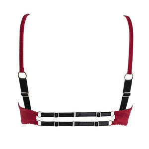 Soutien-gorge bondage corbeille en satin rouge réglable dans le dos GONZALES AFFAIRES chez Brigade Mondaine