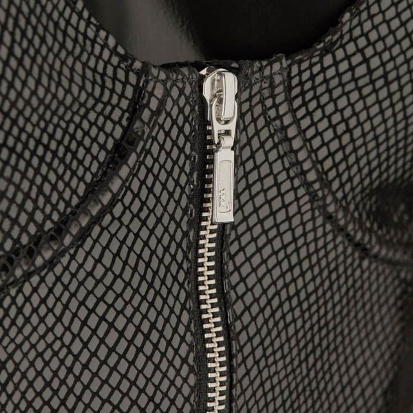 Photo Mannequin Body Cuir Serpens Noir Détail sur le Zip au niveau des Seins