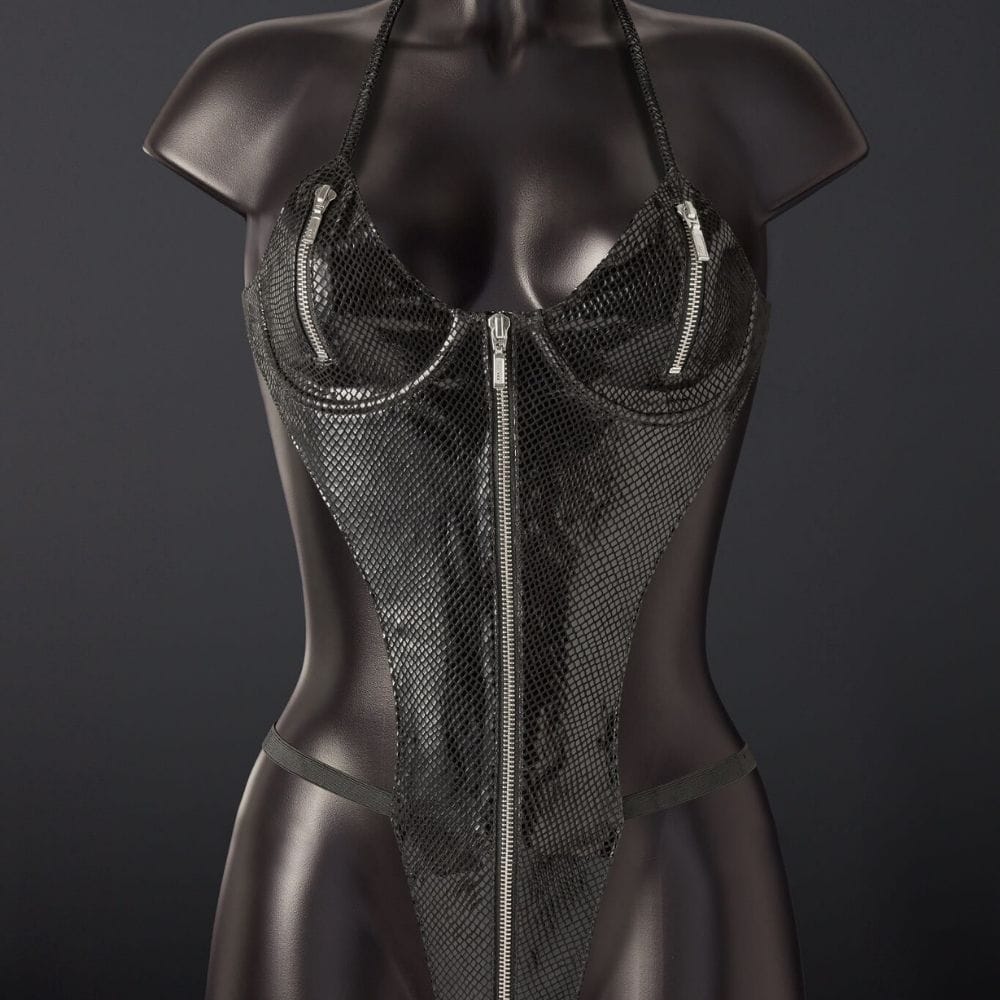 Photo Mannequin Body Cuir Serpens Noir Détail sur le Zip