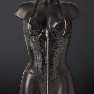 Photo Mannequin Body Cuir Serpens Noir Détail sur le Zip