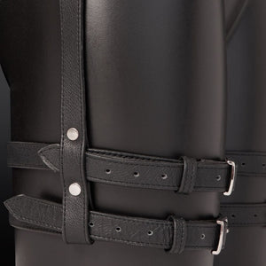 Photo Détail Sangle Packshot Harrnais Cuir de Vachette Noir Sangles Boucles et Anneaux Argentés
