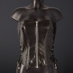Photo Packshot Corset Cuir Vache Embossé Noir Serpens