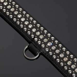 Packshot Collier Bondage en Cuir Nubuck Noir et Cristaux et Petit Anneau en Métal