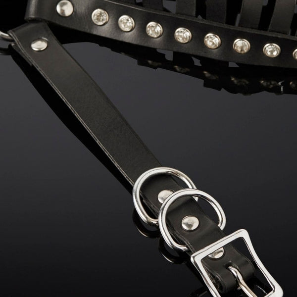 Packshot Masque Bondage en Cuir de Vachette Noir et Cristaux