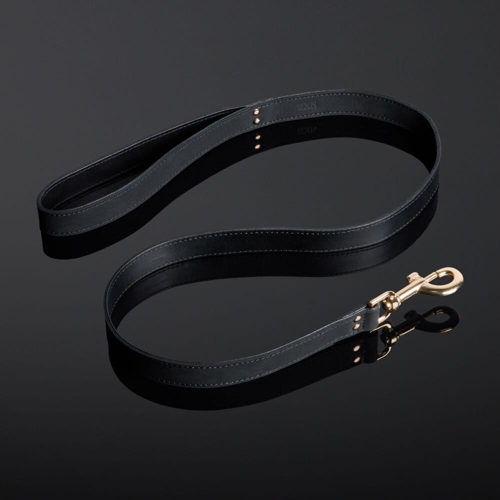 Packshot d'une Laisse en Cuir Nubuck couleur Noir
