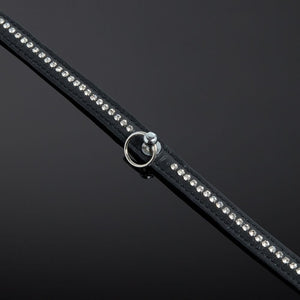 Photo Détail Packshot Collier Bondage Cuir Nubuck Noir et Cristaux en Rhinestones et Anneau