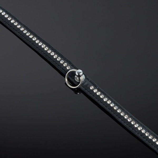 Photo Détail Packshot Collier Bondage Cuir Nubuck Noir et Cristaux en Rhinestones et Anneau