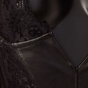 Packshot Détail Body Dentelle et Cuir de Mouton Noir