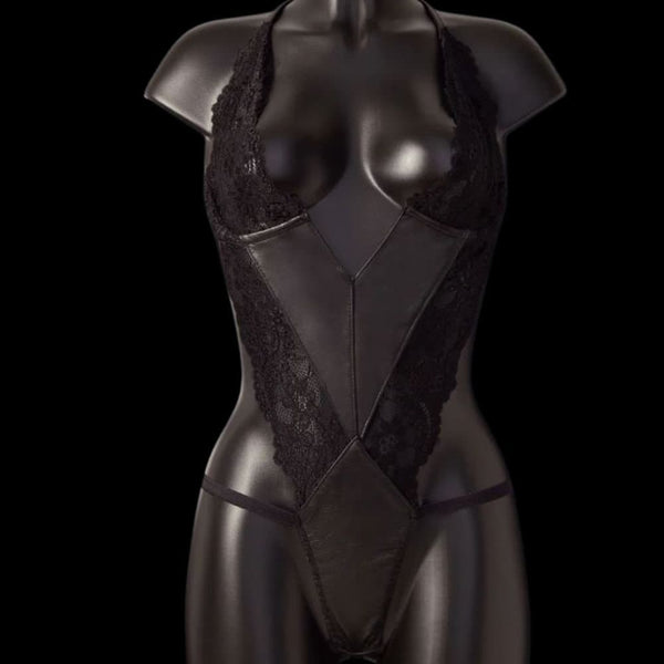 Packshot Body Dentelle et Cuir de Mouton Noir