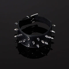 Choker en cuir premium Noir avec Spikes pointes métalliques