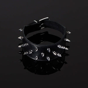 Choker en cuir premium Noir avec Spikes pointes métalliques