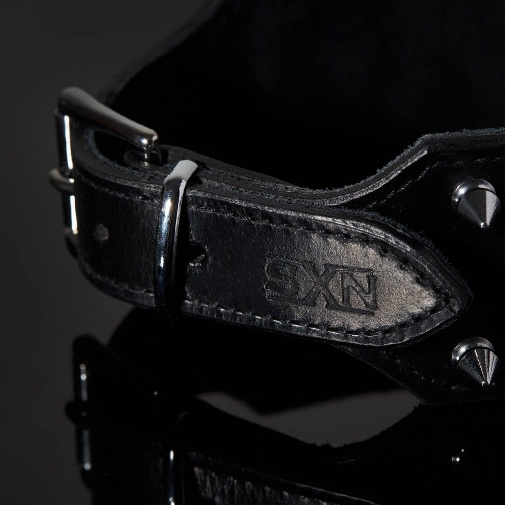 Choker en cuir premium Noir avec Spikes pointes métalliques
