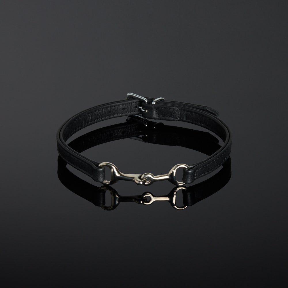 Choker en cuir Noir de selle double face et mors en métal