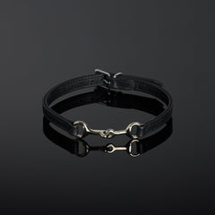 Choker en cuir Noir de selle double face et mors en métal