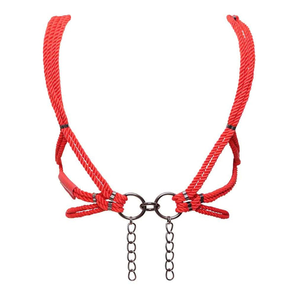 Harnais rouge en corde shibari bondage nouée autour des sein et dos nu Figure of A chez Brigade Mondaine